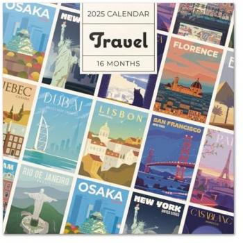 Calendario Pared 2025 Viajes 30x30 cm Multicolor con Planificador Mensual y Espacio para Anotar e Ilustraciones