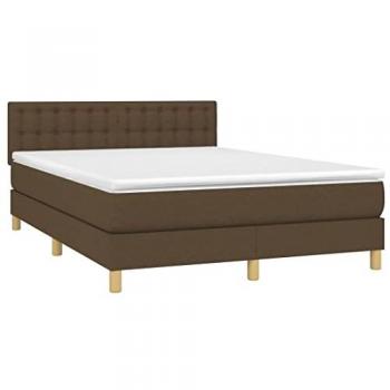 Cama box spring colchón luces LED tela marrón oscuro 140x190 cm