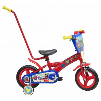 Bicicleta Niño Mickey Mouse con Barra de Aprendizaje 10 pulg Rojo