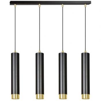 Lámpara de Suspensión Kibo, Acero con recubrimiento de polvo, Negro y Oro, 60x100x6 cm