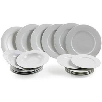 Villa d'Este Simple - Vajilla de porcelana de 18 piezas, color blanco