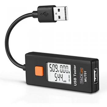 TACKLIFE-MUT01-USB medidor con pantalla LCD 2.0, USB Detector para probador de cargador y la capacidad de voltaje y corriente de la bateria y Cola pequeña de color negro más conviniente de medir