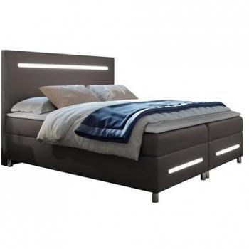 Cama Continental Baltimore 174 Doble con Somieres y Dos Cajones, Cuero Ecológico, 160x212x120cm, LED Integrado
