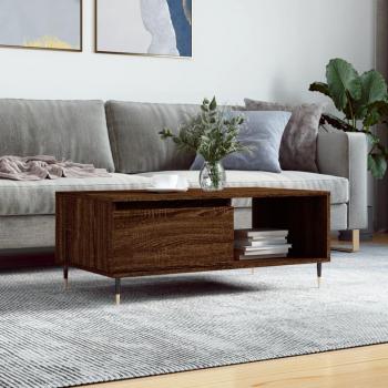 Mesa de comedor y centro en madera contrachapada marrón roble 90x50x36,5 cm