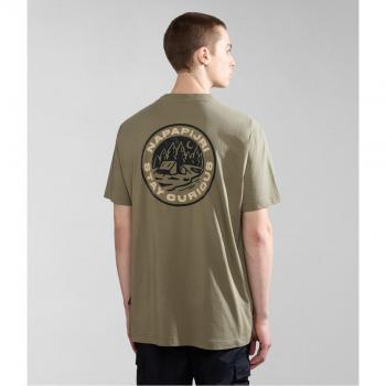 Camiseta Napapijri S-Kotcho de hombre, manga corta, dibujo en espalda, color verde liquen, talla L