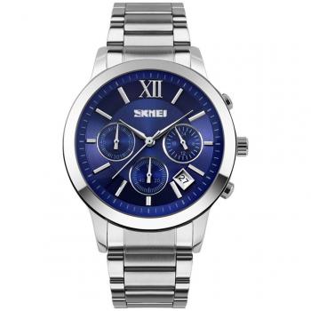 bozlun reloj Busniess acero inoxidable cronógrafo para hombre, con Esfera Analógica resistencia al agua 30 m FECHA alarma azul