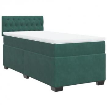 Cama box spring con colchón de terciopelo verde oscuro 90x200 cm