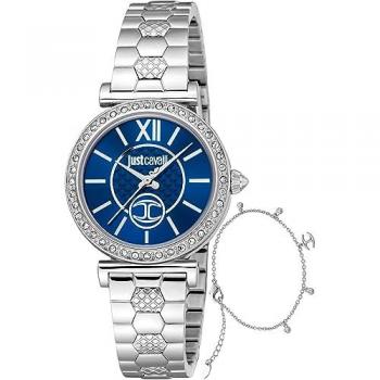 Just Cavalli Varenna Women's Watch Set - JC1L273M0045, Elegant Stainless Steel with Silver Grey Strap and Night Blue Dial