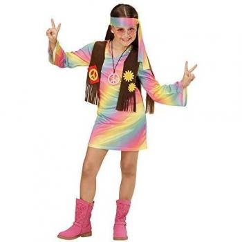 Disfraz de Hippie Arcoíris para Niñas y Adolescentes - Vestido con Chaleco, Diadema, Paz y Flower Power, Ideal para Fiestas y Carnaval