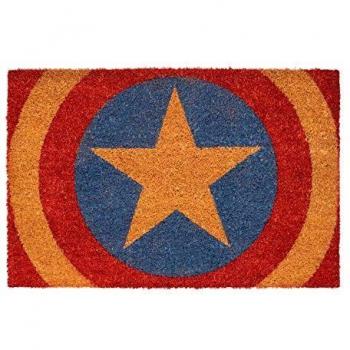 Felpudo Marvel Capitán America Shield - Felpudo entrada casa antideslizante 40 x 60 cm - Alfombra entrada casa exterior Capitán América, Fabricado en fibra de coco - Productos con licencia oficial