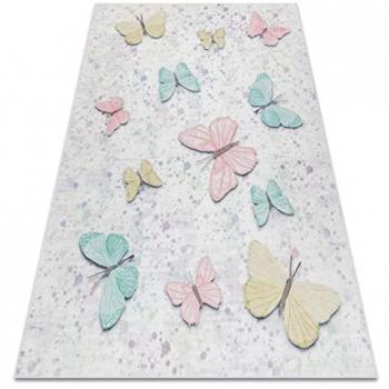 Alfombra Lavable Antideslizante para Niños Mariposas 80x150 cm - Crema Multicolor