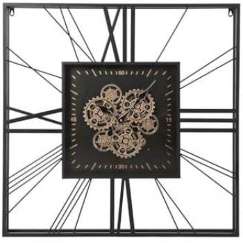 Reloj de Pared Home Esprit Negro y Dorado de Metal y Cristal 80 x 8 x 80 cm