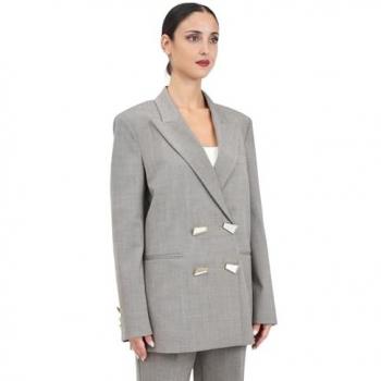 Beige Double-Breasted Wool Blazer for Women - Size 44