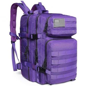 Mochila Táctica Militar Impermeable de 45 Litros con Sistema Molle - Gran Capacidad para Emergencias, Caza, Senderismo y Acampadas - Color Morado