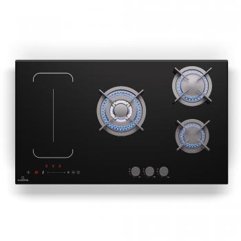Klarstein MultiChef 5 Wok - Placa de Cocción Inducción y Gas, 5 Zonas, 3 Quemadores de Gas, 2 Placas de Inducción FlexZone