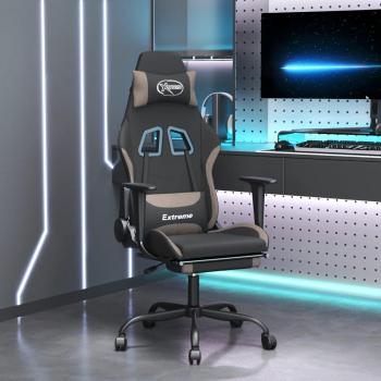 Silla Gaming con Reposapiés en Tela Negra y Gris Taupe
