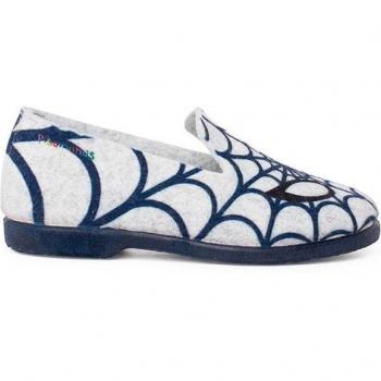 Zapatillas de casa de niños de fieltro con telaraña azul Pisamonas