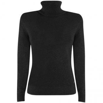 Lurex-Detail Black Viscose Turtleneck Sweater - Size L