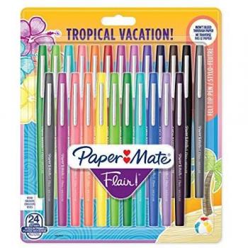 Paper Mate Flair rotuladores de punta de fieltro mediana, colores tropicales y surtidos, paquete de 24
