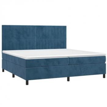 Cama box spring colchón y LED terciopelo azul oscuro 200x200 cm