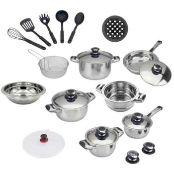 Batería de Cocina de Acero Inoxidable 22 Piezas Trébol Advance con Fondo Encapsulado Tricapa, Apta para Inducción, Vitrocerámica y Gas