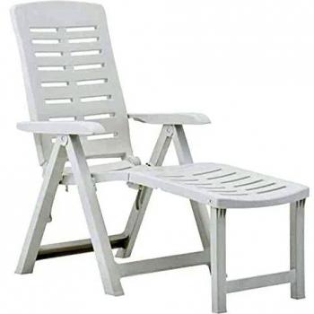 vidaXL Tumbona Plegable Jardín Patio Exterior Sillón Silla Aire Libre Balcón Asiento Decoración Mueble Comedor Restaurante de Plástico Blanco