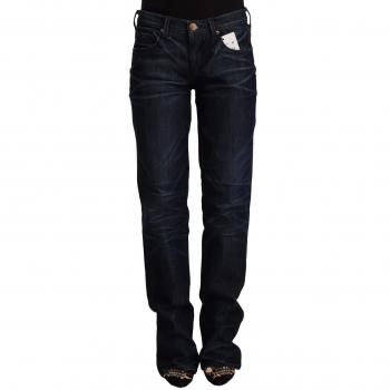 Ermanno Scervino Dark Blue Mid Waist Cotton Denim Straight Jeans - W25/W26 | IT40