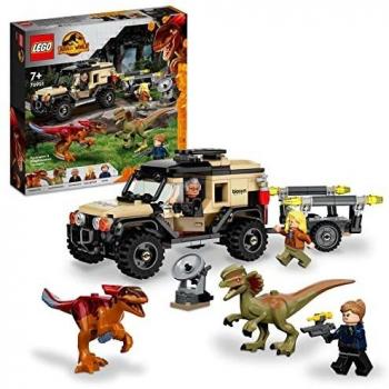 LEGO 76951 Jurassic World Transporte del Pyrorraptor y el Dilofosaurio, Coche Todoterreno, Dinosaurios de Juguete para Niños de 7 Años en Adelante