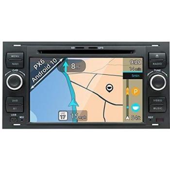 YUNTX PX6 Android 10 Autoradio Compatible con Ford Focus/Fusion/Fiesta/Fusion/Cmax - 4G+64G - GPS 2 DIN - Cámara Trasera Gratis - Soporte Dab+ / DVD/USB / 4G / WiFi/Bluetooth 5.0 / MirrorLink