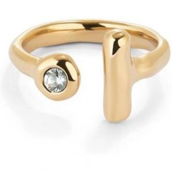 UNO de 50 - Open Ring 18k Gold Plated with White Topaz