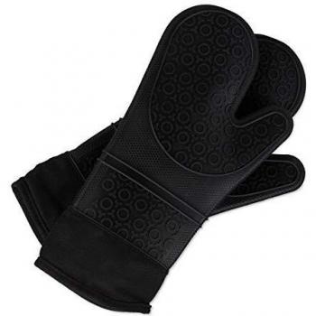 Guantes de Horno de Silicona, Resistentes al Calor, Antideslizantes, Forro Suave, 1 Par, Negros