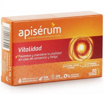 Apisérum Vitalidad Cápsulas - Jalea Real con Vitamina C - Multivitamínico - Vitaminas A,C,D,E,H y grupo B - Ayuda a reforzar el sistema inmunitario* - Tratamiento para 1 mes