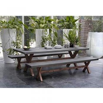 Conjunto de Jardín 8 Personas en Fibra de Cemento y Acacia - Mesa Rectangular 200x100 cm con 2 Bancos