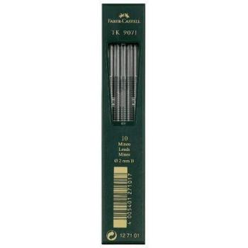 Minas TK 9071 Graduación B Faber Castell Negro - Estuche de 10 minas para dibujo, 2mm de grosor, dureza B