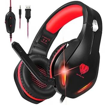 Stynice PS4 Headset for PS5 PC Xbox One Laptop Mac Switch Mobile, 3.5mm Jack Headphones Wired Gaming Headset with Noise Cancelling Microphone, 50mm Audio Drivers, Soft Ear Cups