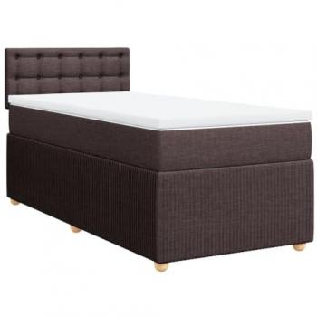Cama box spring con colchón tela marrón oscuro 90x200 cm