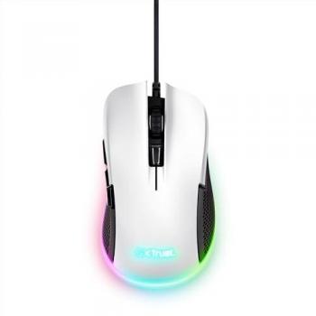 Ratón Gaming Trust GXT 922 YBAR Blanco - Ratón gaming con cable, 68% plástico reciclado, iluminación LED RGB, 6 botones programables, software avanzado, DPI ajustable de 200 a 7200, mouse