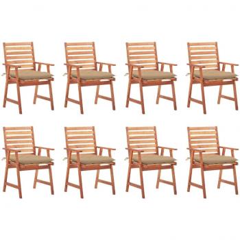 8-Piece Outdoor Dining Chair Set with Cushions - Solid Acacia Wood