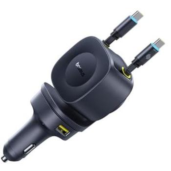 Cargador de coche Baseus 60W/100W/30W/240W 4 puertos con cable retráctil doble incorporado PD carga rápida USB Tipo-C