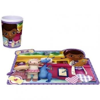 La alegría del juguete 748998 748921 - Disney Doctora Juguetes Set - tazas de melamina, 200 ml, 7 x 9 cm y la estera de lugar lenticular, 41 x 32 cm