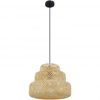 Lámpara colgante Lindby Venora, Ø 40 cm, tres niveles, bambú, color marrón, E27, para salón y comedor