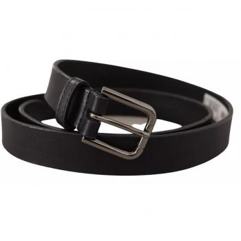 Dolce & Gabbana Black Calf Leather Classic Metal Logo Buckle Belt - 90 cm / 36 Inches