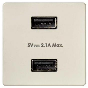 Cargador USB Doble Simon 27 Play 2701096-031 Marfil, 2 Puertos Tipo A, Salida 5VDC, Corriente Máxima 2.1A