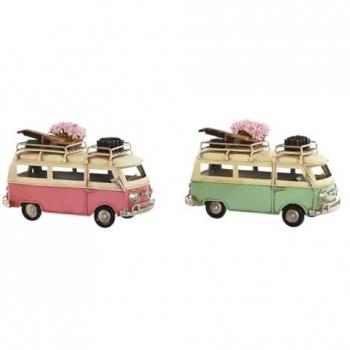 Figura Decorativa Home ESPRIT Furgoneta Vintage Verde y Rosa 17 x 8 x 11 cm (Pack de 2)