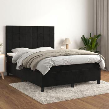 Cama box spring de muelles con colchón negro 140x190 cm en terciopelo