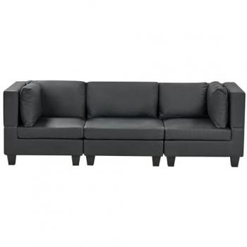 Sofá modular moderno 3 plazas tapizado en piel sintética con respaldo acolchado negro Unstad