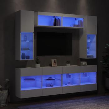 Juego de muebles de TV de pared 6 piezas con luces LED blanco