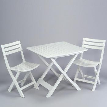 Progarden Camping Set Blanco, Mesa Plegable 80x72x70cm y 2 Sillas Plegables 44x41x78cm