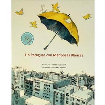 Un paraguas con mariposas blancas