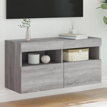 Mueble de TV de pared con luces LED 80x30x40 cm, color gris Sonoma, diseño moderno para salón, incluye iluminación LED integrada